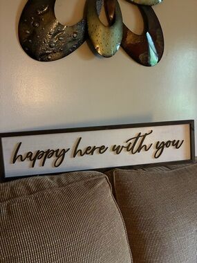 "Happy Here With You" Wall Sign - Brown and White